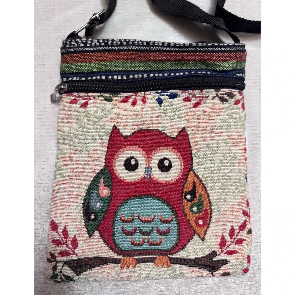 Boho Owl Crossbody Fall Bag | Colorful Woven‎ Tapestry | Eclectic Bohemian Style